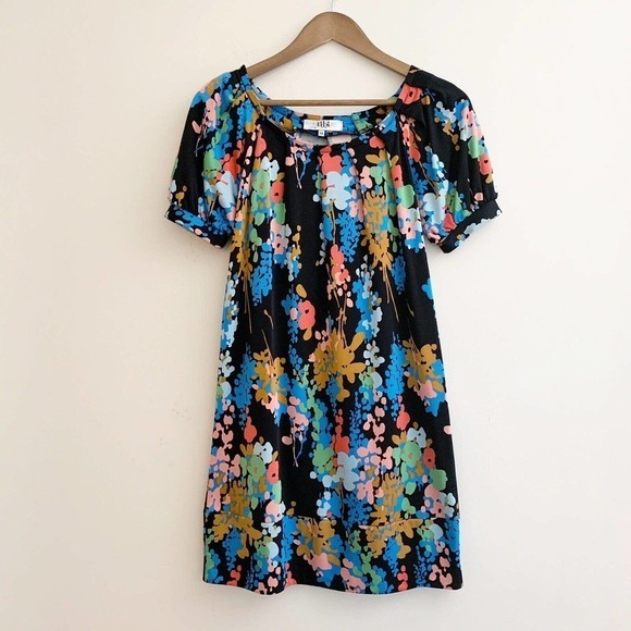 Tibi Floral Puff Sleeve Silk Shift Dress XS - Picture 1 of 8